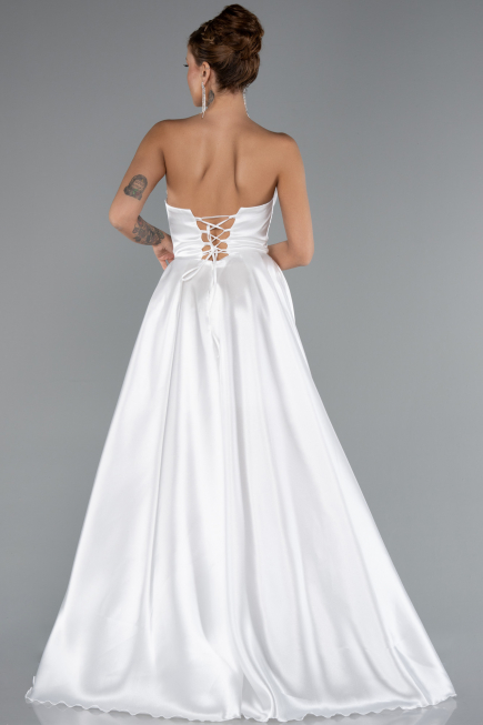 Robe de Soirée Longue Satin Blanc ABU5064