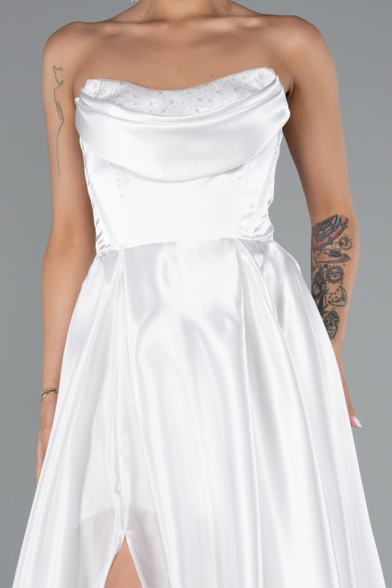 Robe de Soirée Longue Satin Blanc ABU5064