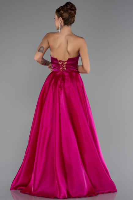 Robe de Soirée Longue Satin Fushia ABU5064