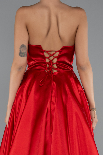 Robe de Soirée Longue Satin Rouge ABU5064