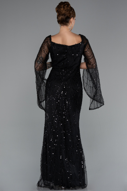 Robe de Soirée Longue Perlé Noir ABU5066