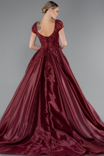 Robe Haute Couture Longue Rouge Bordeaux ABU4449