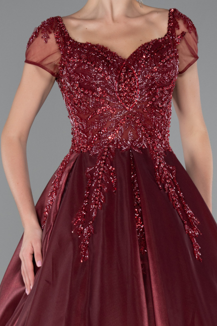 Robe Haute Couture Longue Rouge Bordeaux ABU4449