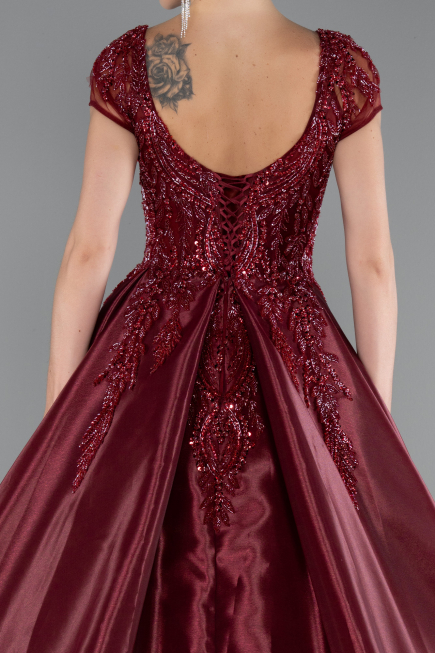 Robe Haute Couture Longue Rouge Bordeaux ABU4449