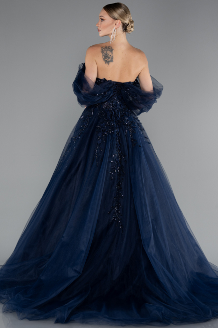 Robe De Soirée De Créateur Longue Bleu Marine ABU4720
