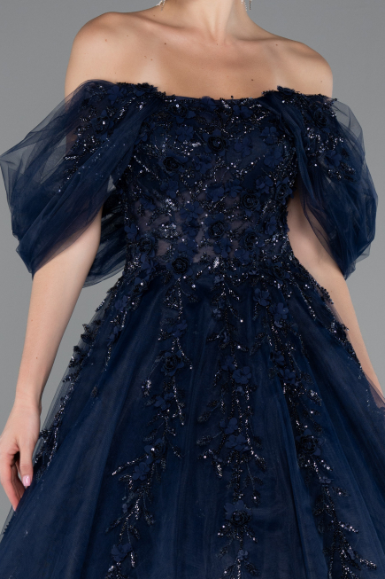 Robe De Soirée De Créateur Longue Bleu Marine ABU4720