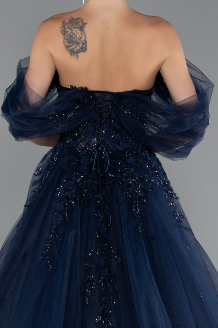 Robe De Soirée De Créateur Longue Bleu Marine ABU4720