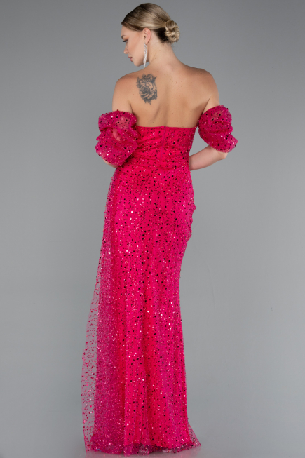 Robe de Soirée Longue Squameuse Fushia ABU5075