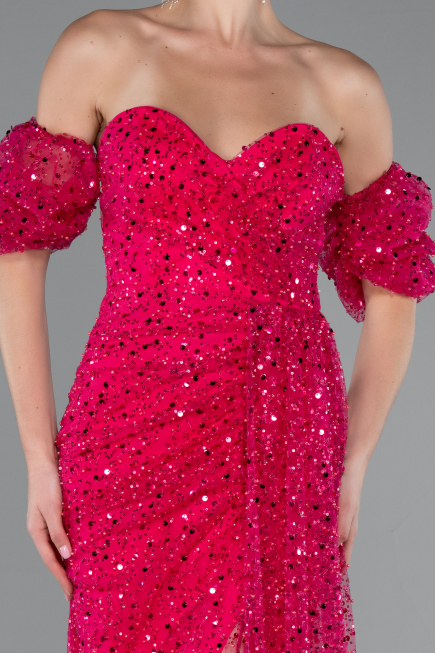 Robe de Soirée Longue Squameuse Fushia ABU5075