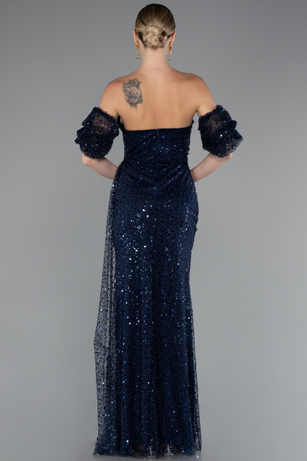 Robe de Soirée Longue Squameuse Bleu Marine ABU5075