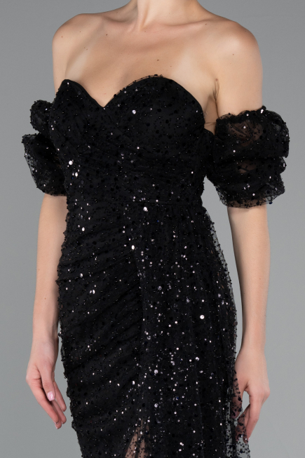 Robe de Soirée Longue Squameuse Noir ABU5075