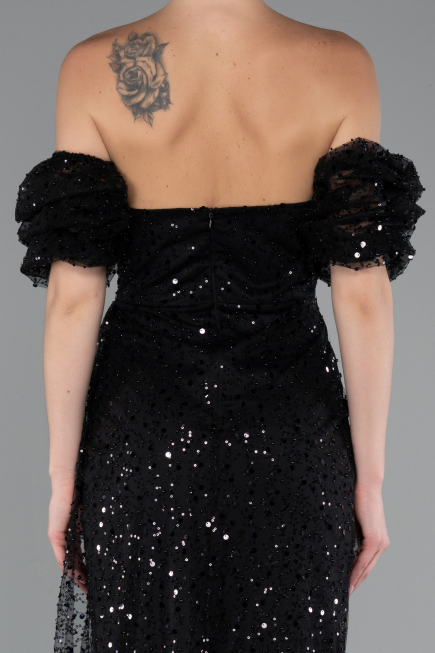 Robe de Soirée Longue Squameuse Noir ABU5075