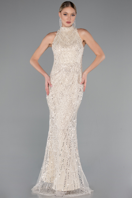 Robe De Soirée Longue Beige ABU4791