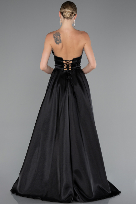 Robe de Soirée Longue Satin Noir ABU5064