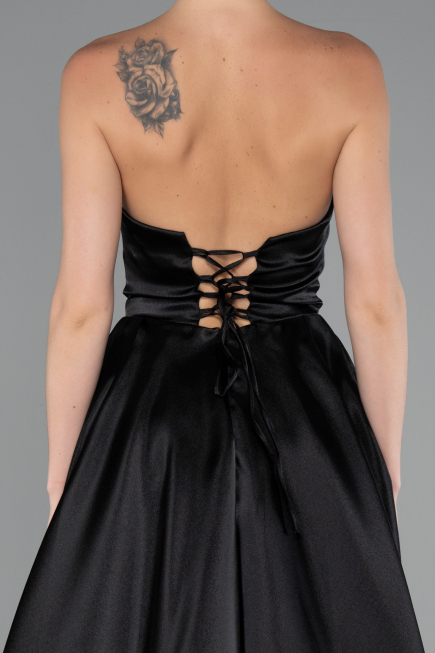 Robe de Soirée Longue Satin Noir ABU5064