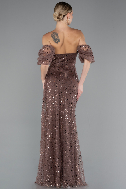 Robe de Soirée Longue Squameuse Brun ABU5075