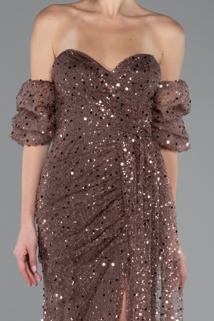 Robe de Soirée Longue Squameuse Brun ABU5075