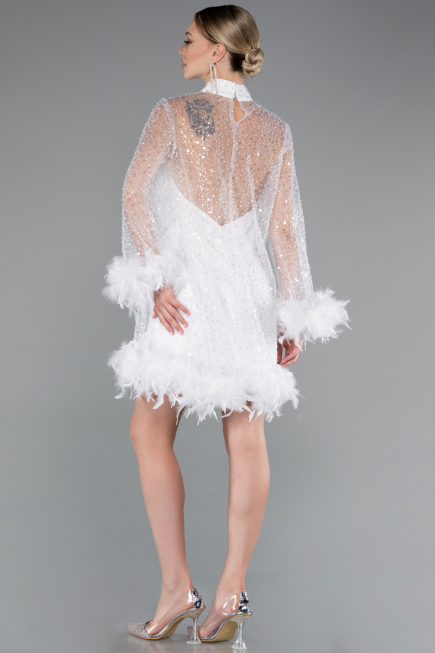 Robe de Cérémonie Courte Squameuse Blanc ABK2202