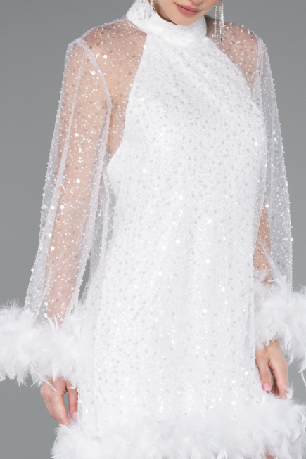 Robe de Cérémonie Courte Squameuse Blanc ABK2202