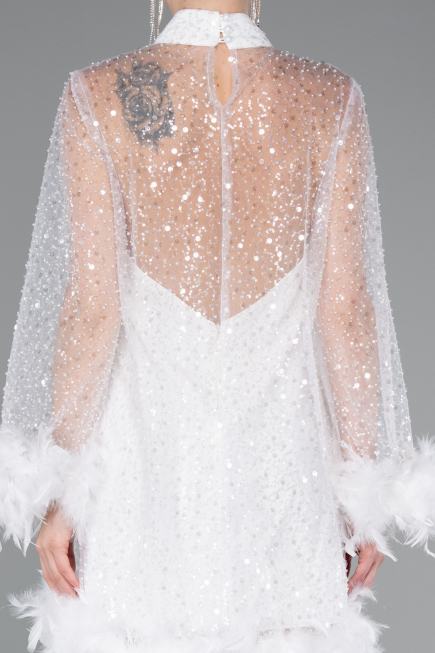 Robe de Cérémonie Courte Squameuse Blanc ABK2202