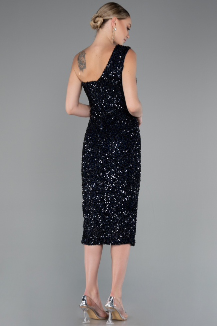 Robe De Soirée Midi Squameuse Bleu Marine ABK2377