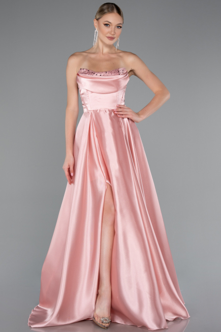 Robe de Soirée Longue Satin Poudre ABU5064