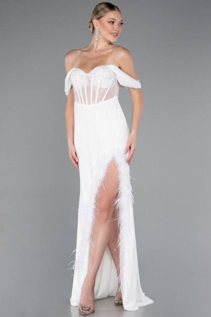 Robe de Soirée Longue Dantelle Blanc ABU4270