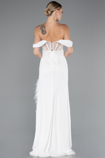 Robe de Soirée Longue Dantelle Blanc ABU4270