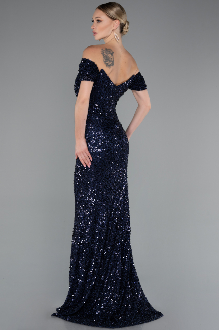 Robe Queue de Poisson Longue Squameuse Bleu Marine ABU4906