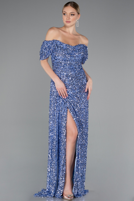 Robe de Soirée Longue Squameuse Indigo ABU4843