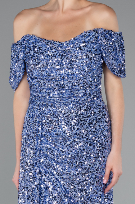 Robe de Soirée Longue Squameuse Indigo ABU4843