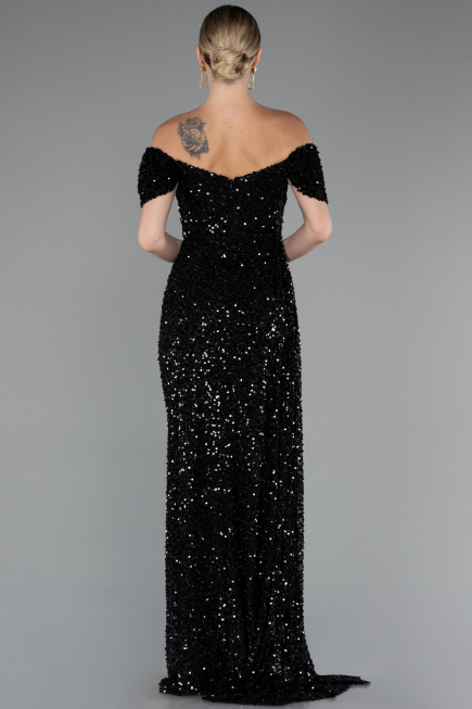 Robe de Soirée Longue Squameuse Noir ABU4843