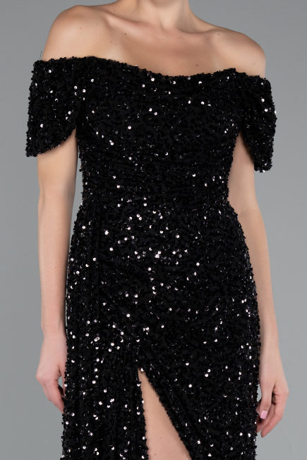 Robe de Soirée Longue Squameuse Noir ABU4843