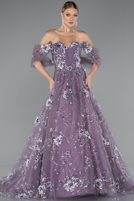 Robe de Fiançailles Design Personnalisé Longue Lavande ABU5074