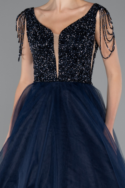 Robe De Soirée De Créateur Longue Bleu Marine ABU5019