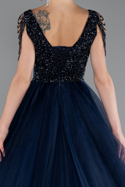 Robe De Soirée De Créateur Longue Bleu Marine ABU5019