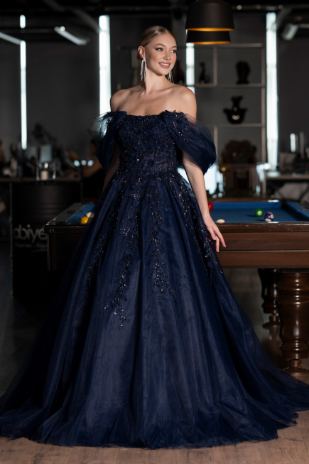 Robe De Soirée De Créateur Longue Bleu Marine ABU4720