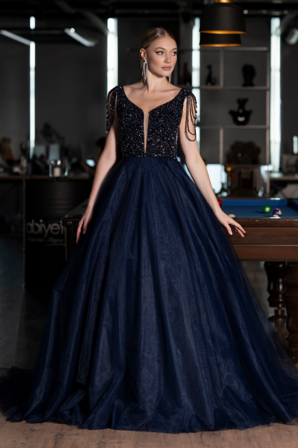 Robe De Soirée De Créateur Longue Bleu Marine ABU5019