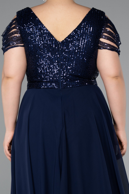 Robe Grande Taille Mousseline Courte Bleu Marine ABK1376