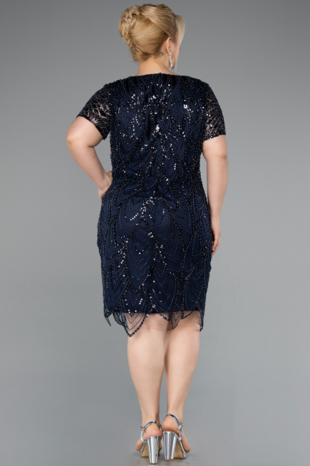 Robe De Invitation Grande Taille Courte Bleu Marine ABK2380