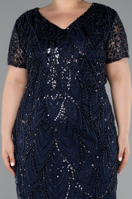 Robe De Invitation Grande Taille Courte Bleu Marine ABK2380