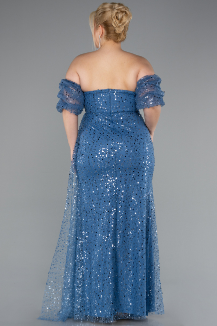 Robe De Soirée Grande Taille Longue Squameuse Indigo ABU5077