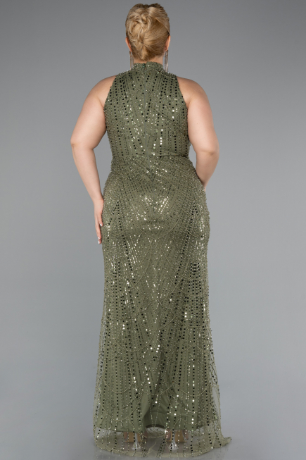 Robe de Soirée Grande Taille Longue Perlé Kaki ABU5063