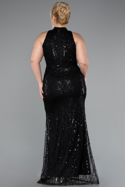 Robe de Soirée Grande Taille Longue Perlé Noir ABU5063