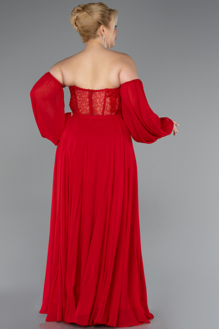 Robe de Soirée Grande Taille Longue Mousseline Rouge ABU5037