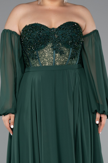 Robe De Soirée Grande Taille Mousseline Longue Émeraude ABU5037