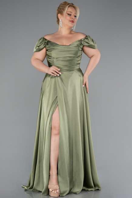 Robe De Soirée Grande Taille Satin Longue Kaki ABU4576