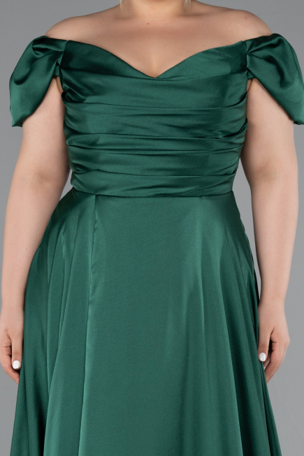 Robe De Soirée Grande Taille Satin Longue Émeraude ABU4576