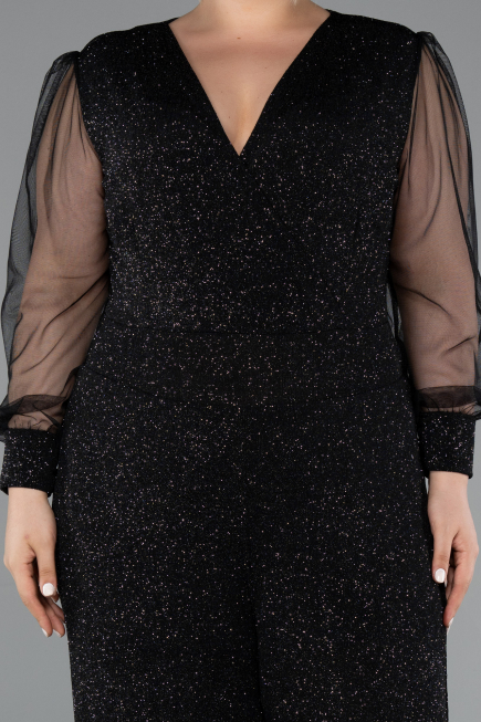 Robe De Invitation Grande Taille Longue Noir-Argent ABT131