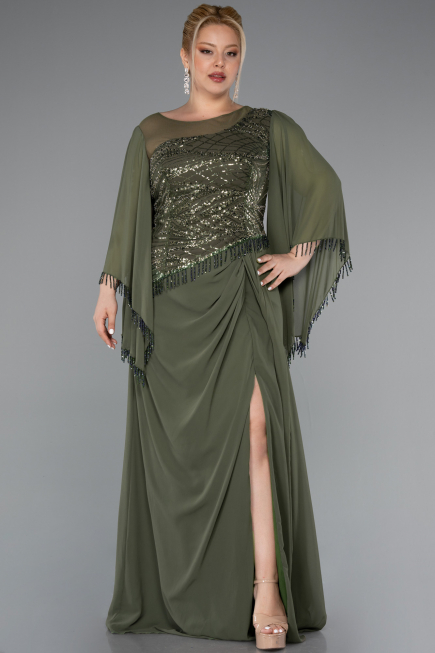 Robe De Soirée Grande Taille Longue Mousseline Kaki ABU5093